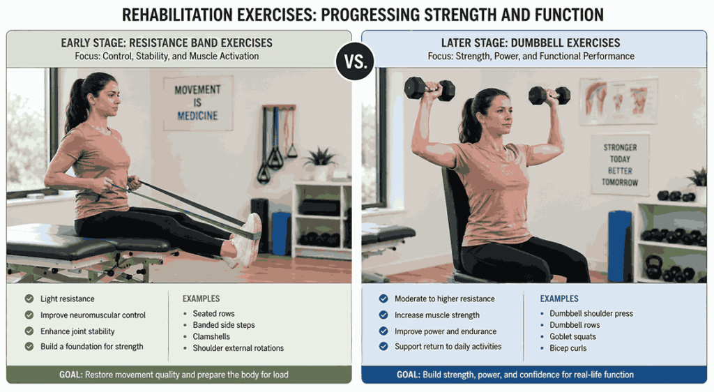 Comparison of resistance bands and free weights in physiotherapy rehabilitation.